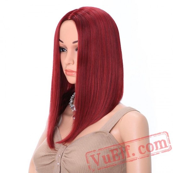 Short Red Wig Straight Black Bob Wigs Women