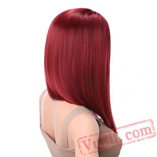 Short Red Wig Straight Black Bob Wigs Women