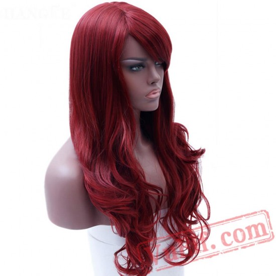 Long Full Red Wavy Wigs Black Women Red Cosplay Wig