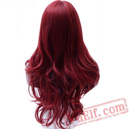 Long Full Red Wavy Wigs Black Women Red Cosplay Wig