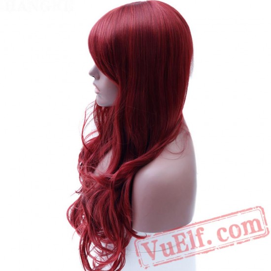 Long Full Red Wavy Wigs Black Women Red Cosplay Wig