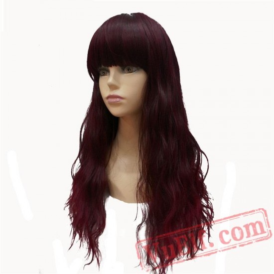 Beauty Long Wavy Red Wigs Full Capless Wig Bangs