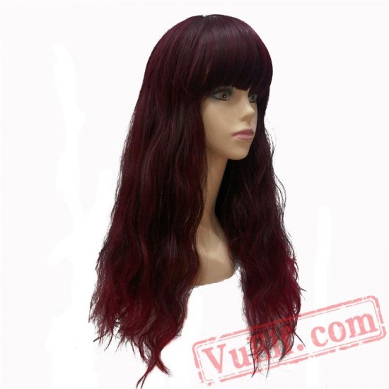 Beauty Long Wavy Red Wigs Full Capless Wig Bangs
