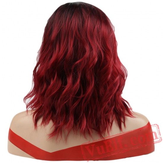 Short Water Wave False Hair Red Wigs Short Black Hair Women