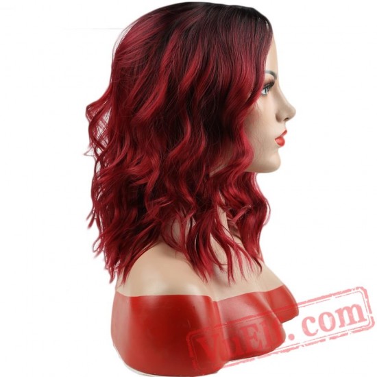 Short Water Wave False Hair Red Wigs Short Black Hair Women