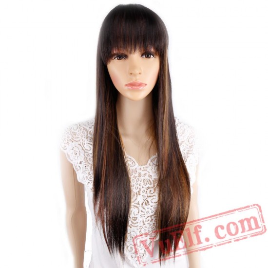 Long Straight Cosplay Wig Purple Black Red Blonde Hair Wigs