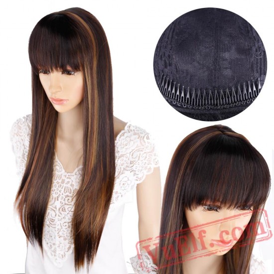 Long Straight Cosplay Wig Purple Black Red Blonde Hair Wigs