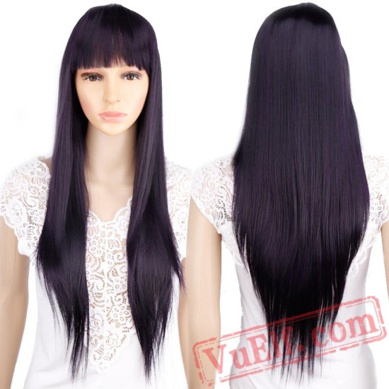 Long Straight Cosplay Wig Purple Black Red Blonde Hair Wigs