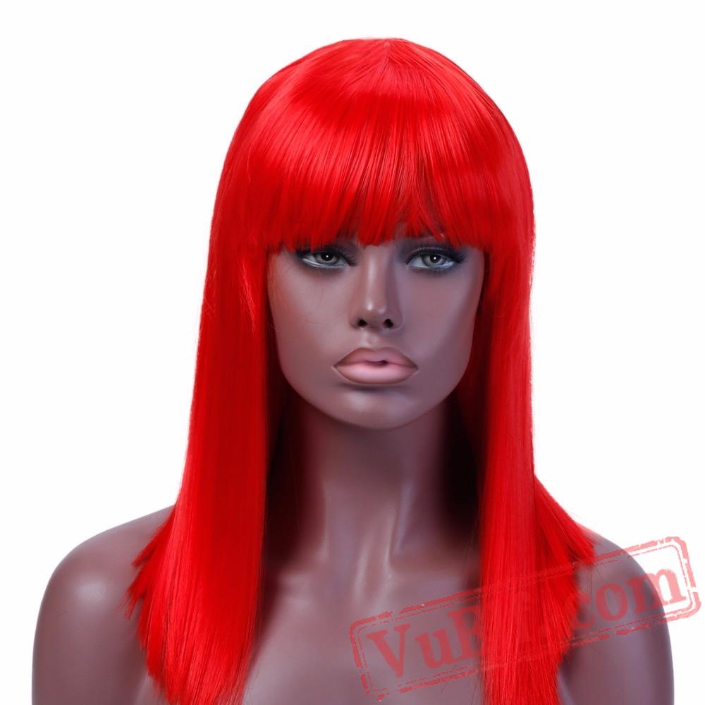 Long Straight Cospaly Wig Bangs Red Wig Womens Wigs Hair