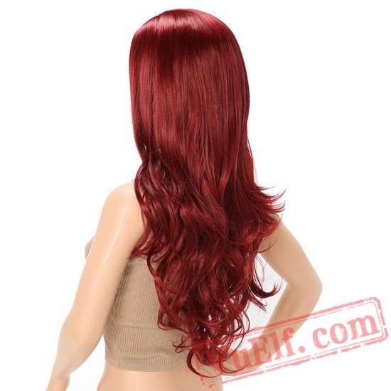 Long Natural Wavy Wine Red Wig Cosplay Full Wig