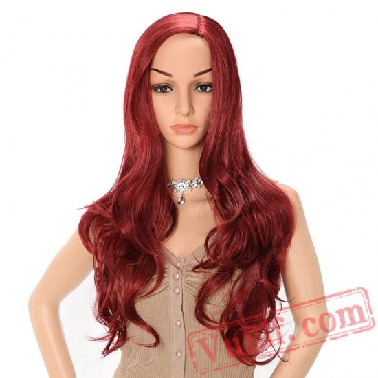 Long Natural Wavy Wine Red Wig Cosplay Full Wig