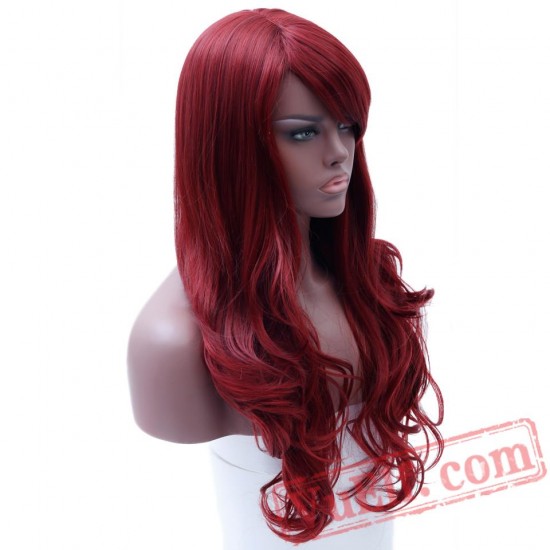 Long Wavy Red Wig Womans Wigs Black White Women Hair