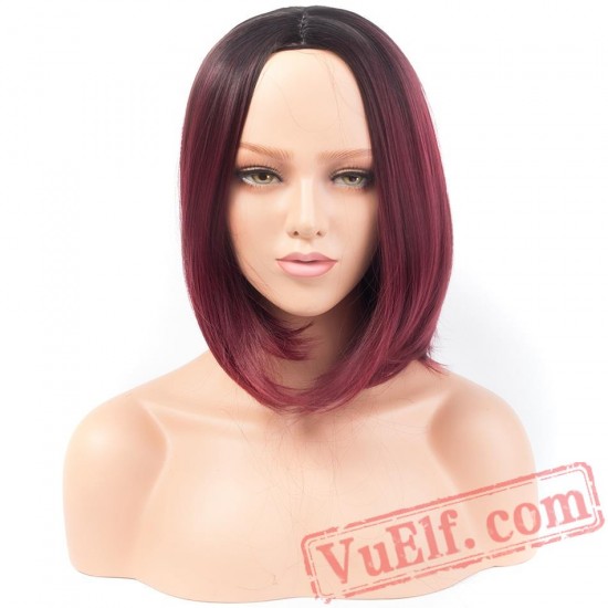 Short Burgundy Bob Red Wigs Straight Hair