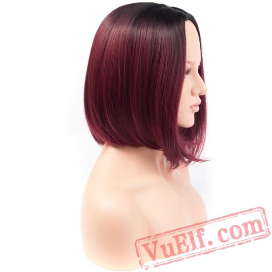 Short Burgundy Bob Red Wigs Straight Hair