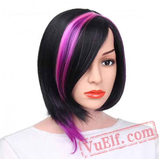 Bob Black Red Purple Straight Wigs Short Hair