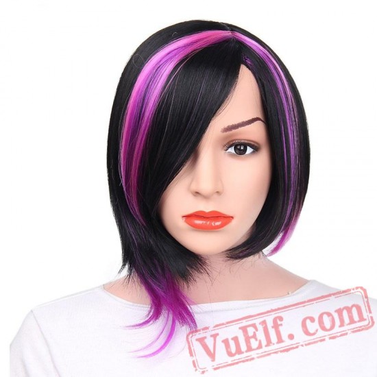 Bob Black Red Purple Straight Wigs Short Hair