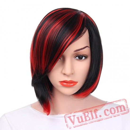 Bob Black Red Purple Straight Wigs Short Hair