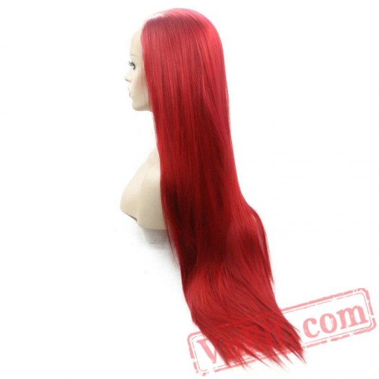 Long Red Straight Lace Front Wig Hair Wigs Cosplay Women
