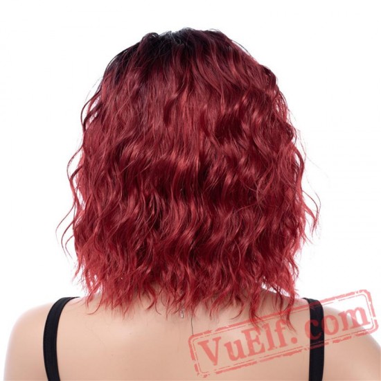 Red Women Short Curly Hair Wig Afro Dark Root Natural Hair