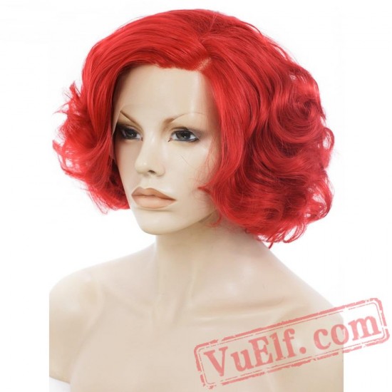 Short Red Wig Lace Front Wig Natural Hair Wavy Cosplay Wig