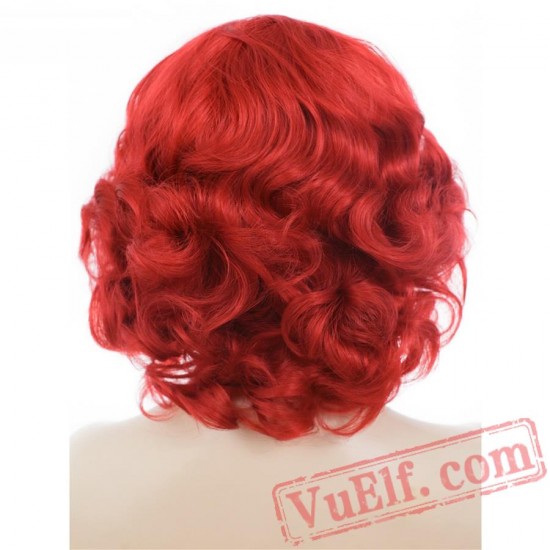 Short Red Wig Lace Front Wig Natural Hair Wavy Cosplay Wig