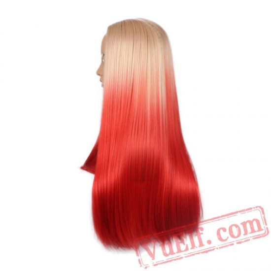 Long Hair Two Beige Red Wigs Natural Silky Straight Wig