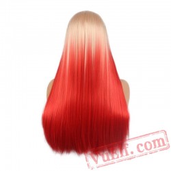 Long Hair Two Beige Red Wigs Natural Silky Straight Wig