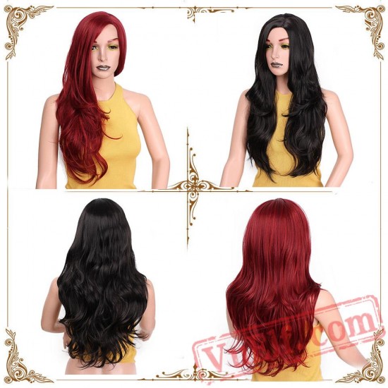 Long Red Wavy Wigs Black Women Natural Black Wave Wigs