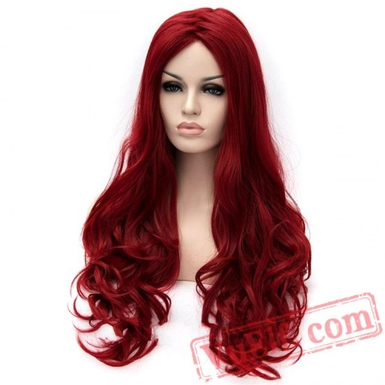 Long Wavy Wig Women Dark Red Cosplay Wigs