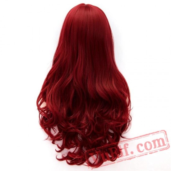 Long Wavy Wig Women Dark Red Cosplay Wigs