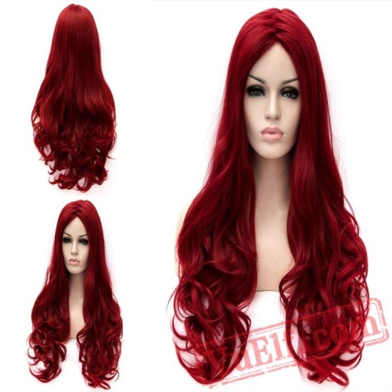 Long Wavy Wig Women Dark Red Cosplay Wigs