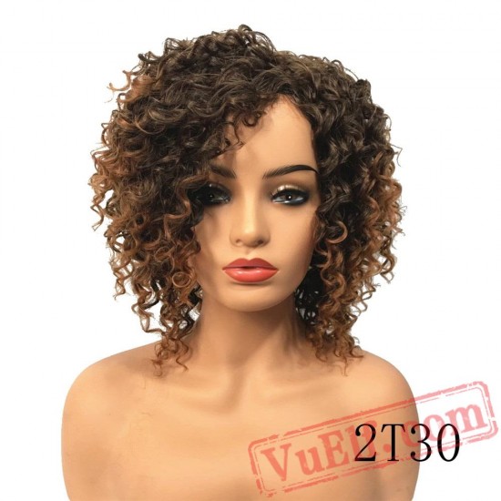 Short Afro Kinky Curly Wigs Women's Red Natural Hair
