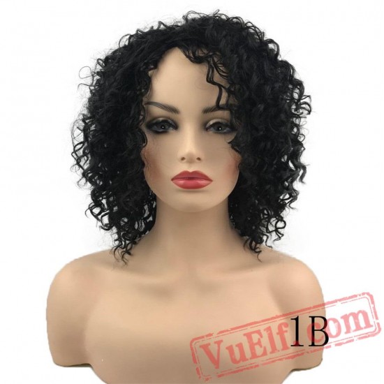 Short Afro Kinky Curly Wigs Women's Red Natural Hair