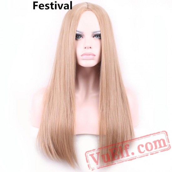 straight blonde long brown wig cosplay wigs women