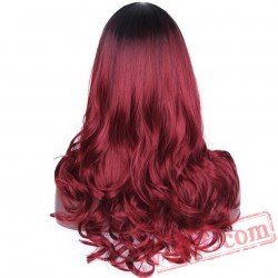 Long Wavy Red Blonde Wig Black Halloween Wigs Wave Hair Women