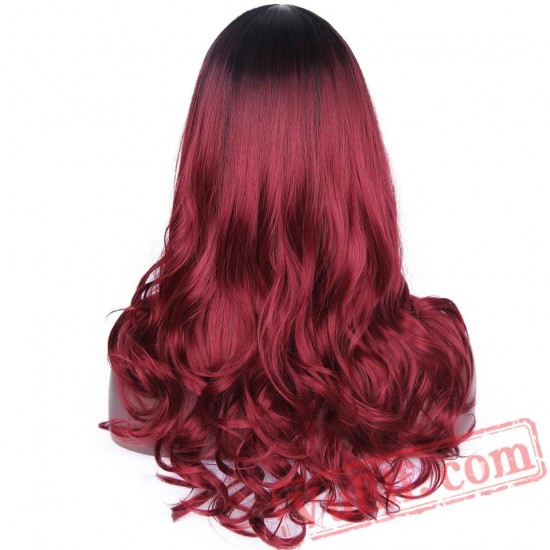 Long Wavy Red Blonde Wig Black Halloween Wigs Wave Hair Women