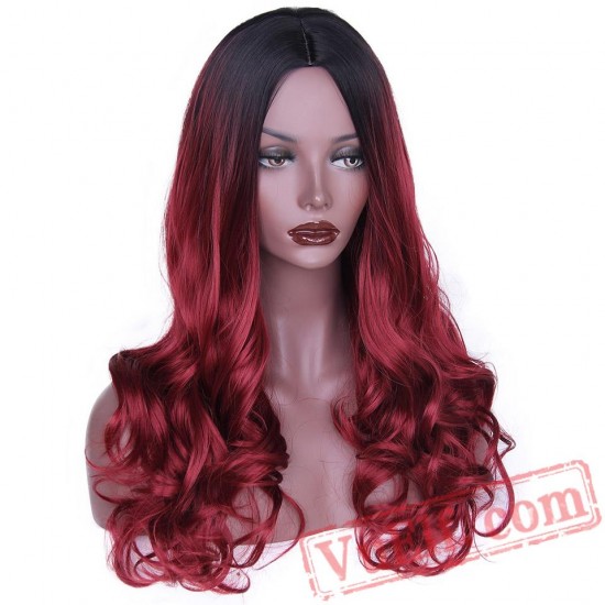 Long Wavy Red Blonde Wig Black Halloween Wigs Wave Hair Women