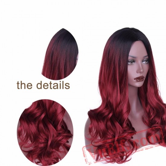 Long Wavy Red Blonde Wig Black Halloween Wigs Wave Hair Women