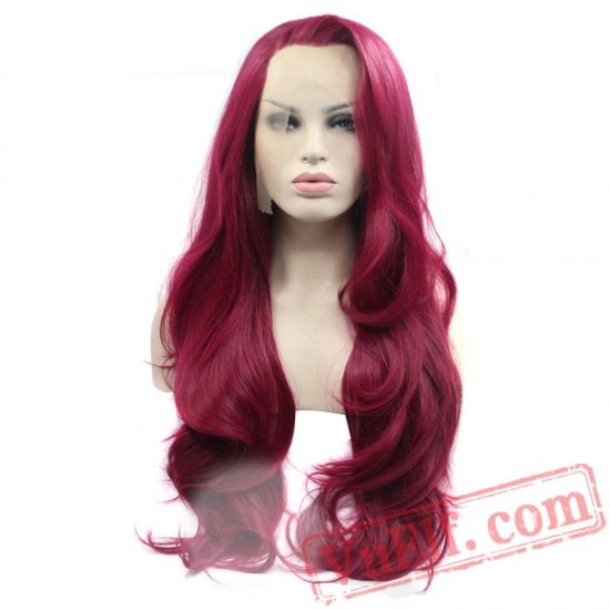 Lace Front Wig Natural Long Wave Wine Red Fully Hair Women Wigs