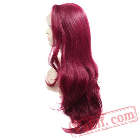 Lace Front Wig Natural Long Wave Wine Red Fully Hair Women Wigs