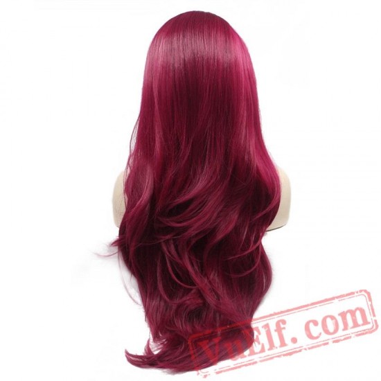 Lace Front Wig Natural Long Wave Wine Red Fully Hair Women Wigs