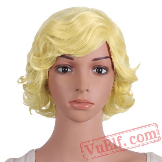 Beauty Blonde Dark Red Grey Short Curly Natural Wigs Women Hair