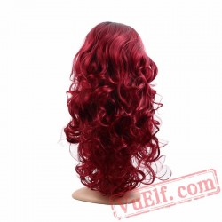 Red Long Wavy Women's Wigs Natural Hair Wig Hair Cap