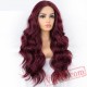 Long Burgundy Wavy Lace Front Wig Red Wine Women Wig