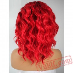 Short Deep Wave Black Red Bob Women's Lace Front Wig