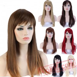 Full Long Straight Hair Wigs Women Daily Dress Cosplay red brown blonde
