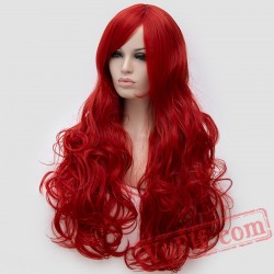 Long Curly Fluffy Red Cosplay Women Wigs Black Purple Pink Silver White