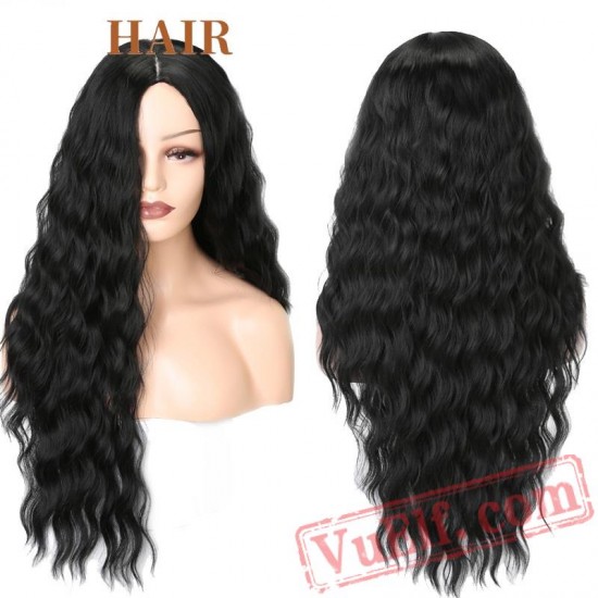 Red Black Long Water Wave Hairstyle Wigs Women Hair