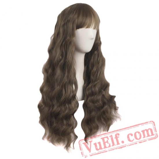 Beauty Long Curly Grey Brown Black Wig Cosplay Wigs Women