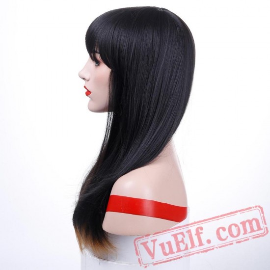 Short Black Wigs Women Flat Bangs Brown Straight Bob Wig Hair